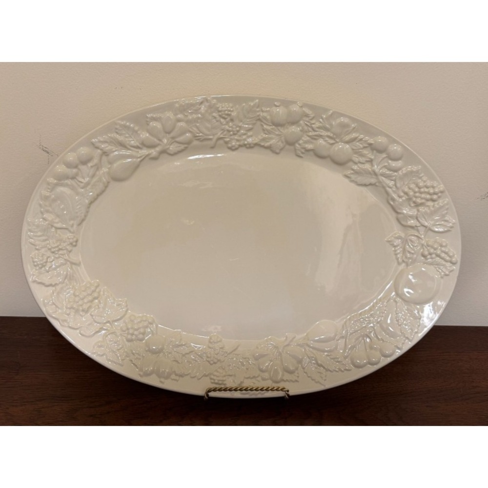 Cream Embossed Oval Platter Fruit/Leaves on Rim 18.25" Turkey Platter Snack Tray